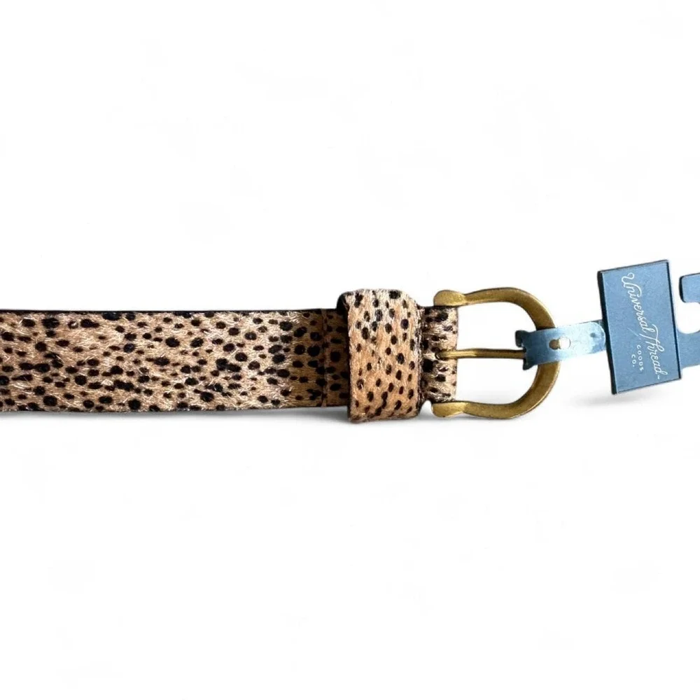 Universal Thread animal print faux hide hair fur belt with gold buckle 46
